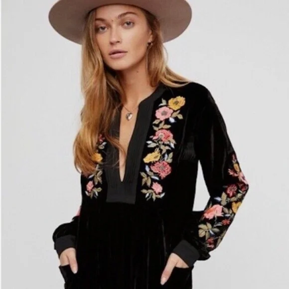 free people mia embroidered dress Mia Embroidered Dress by Free People, Black, XS